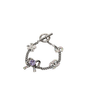 Pre-Loved Chanel Silver Plated Crystal CC No. 5 Bow Charm Bracelet